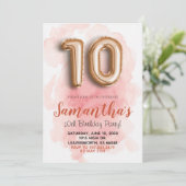 10e verjaardag Blush Pink Waterverf Uitnodiging (Staand voorkant)