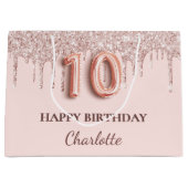 10e verjaardag blush roze glitter druppels groot cadeauzakje (Voorkant)
