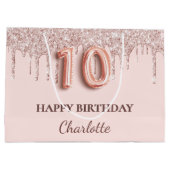 10e verjaardag blush roze glitter druppels groot cadeauzakje (Achterkant)