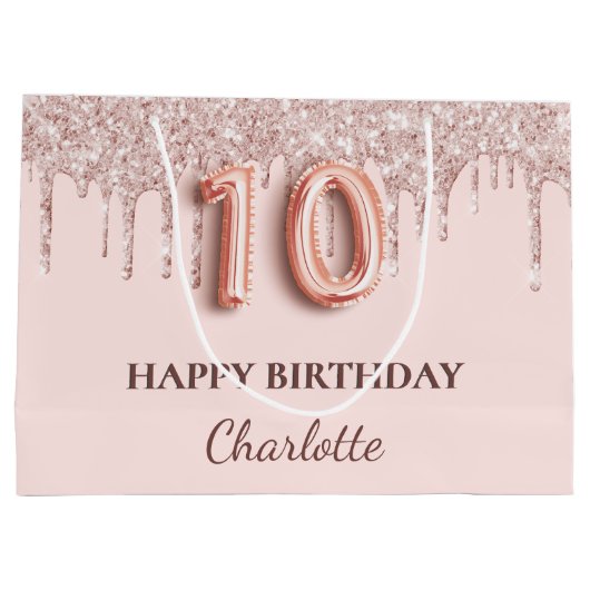 10e verjaardag blush roze glitter druppels groot cadeauzakje (Achterkant)