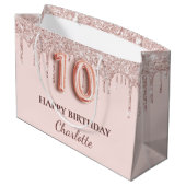 10e verjaardag blush roze glitter druppels groot cadeauzakje (Achterkant Gekanteld)