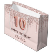 10e verjaardag blush roze glitter druppels groot cadeauzakje (Voorkant Gekanteld)