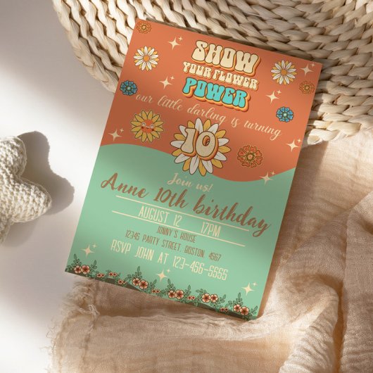 10e verjaardag bohemiaanse groovy style retro kaart