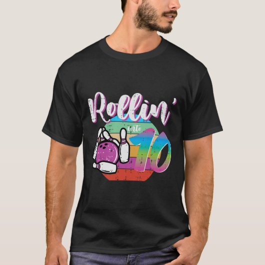 10e verjaardag Bowling Rollin in 10 Bday Bowler G T-shirt (Voorkant)