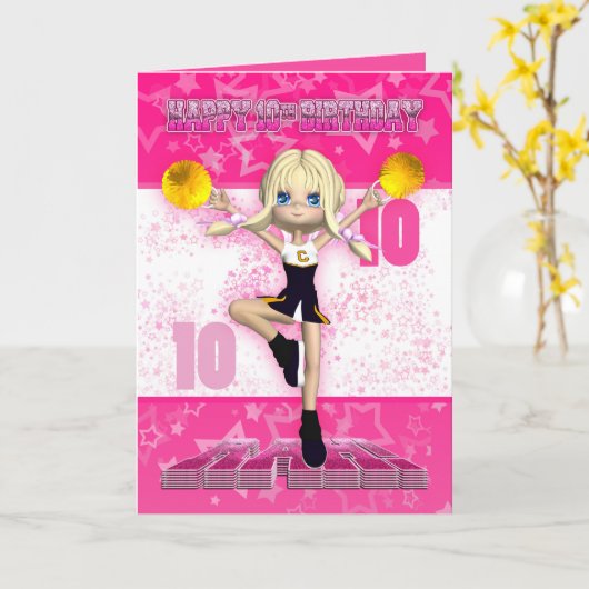 10e verjaardag Cheerleader Wenskaart Kaart (Gele Bloem)