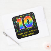10e verjaardag: Colorful Music Symbols, Rainbow 10 Vierkante Sticker (Envelop)