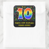 10e verjaardag: Colorful Music Symbols, Rainbow 10 Vierkante Sticker (Tas)