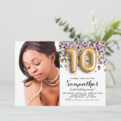 10e Verjaardag Confetti Gouden Portret Kaart (Staand voorkant)