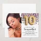 10e Verjaardag Confetti Gouden Portret Kaart (Voorkant / Achterkant)