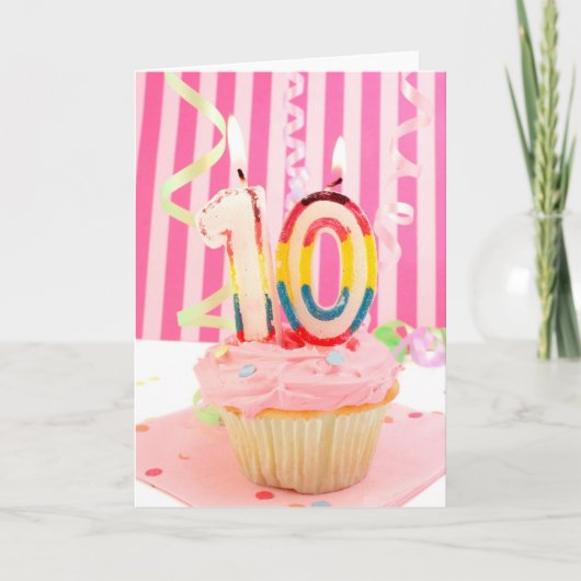 10e verjaardag cupcake in roze kaart (Voorkant)