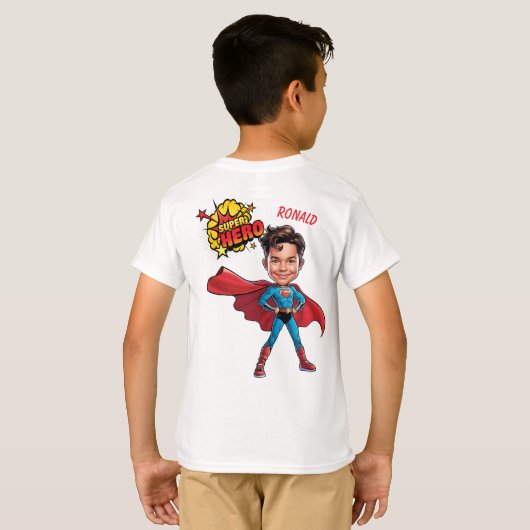 10e verjaardag Custom Superhero karikatuur T-shirt (Achterkant volledig)