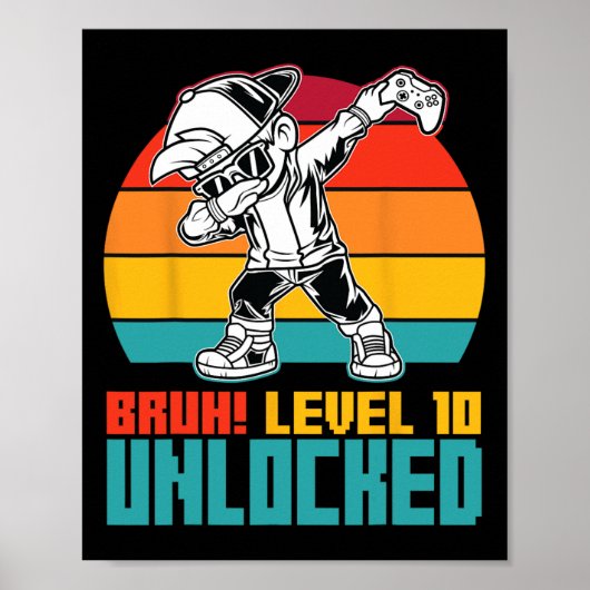 10e Verjaardag Dabbing Boy Bruh Level 10 Year Old Poster (Voorkant)