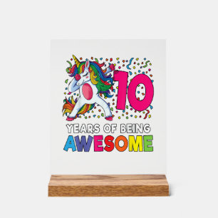10e verjaardag Dabbing eenhoorn cadeau 10 jaar Acryl Bord