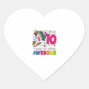 10e verjaardag Dabbing Unicorn Feest Cadeau 10 Jaa Hart Sticker