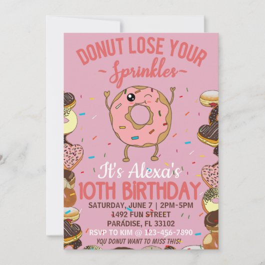 10e verjaardag Donut Theme Funny Girls Party Kaart (Voorkant)