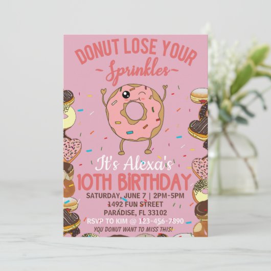10e verjaardag Donut Theme Funny Girls Party Kaart (Staand voorkant)