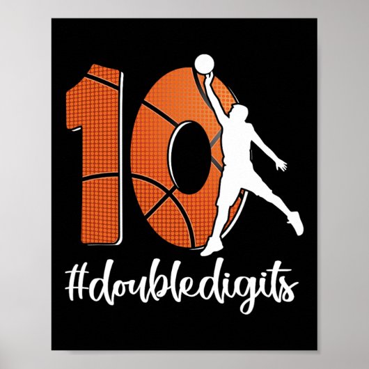 10e verjaardag dubbele cijfers tien basketbal voor poster (Voorkant)