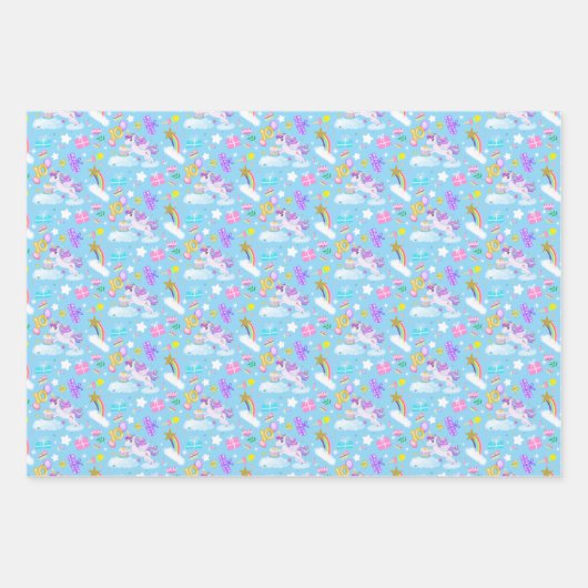 10e Verjaardag Eenhoorn Patroon 3 Kleuren Inpakpap Inpakpapier Vel (Voorkant)