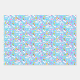 10e Verjaardag Eenhoorn Patroon 3 Kleuren Wrapping Inpakpapier Vel