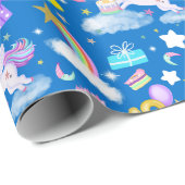 10e verjaardag Eenhoorn Patroon Blauw Cadeaupapier (Rol Hoek)
