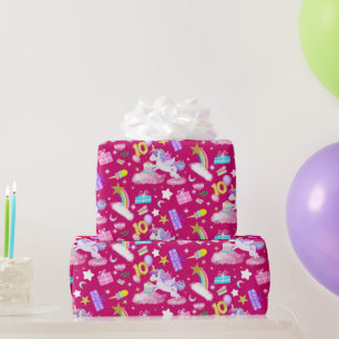 10e Verjaardag Eenhoorn Patroon Ruby Kleur Cadeaupapier