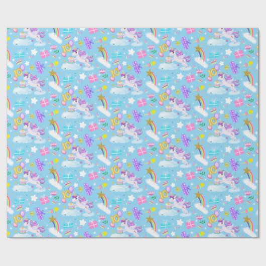 10e Verjaardag Eenhoorn Patroon Wrapping Paper Cadeaupapier (Vlak)