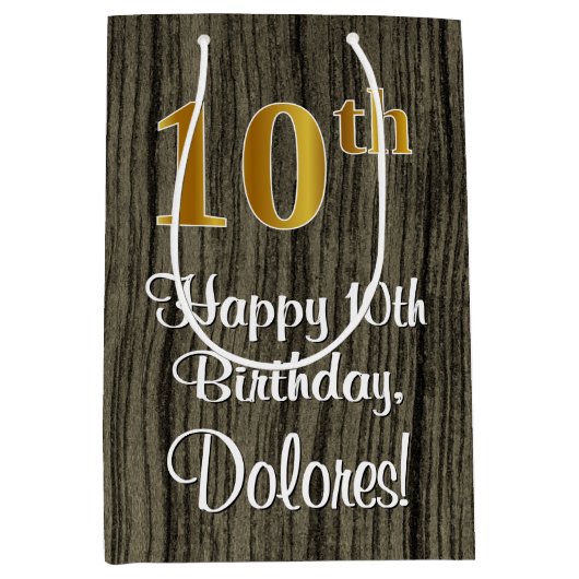 10e verjaardag: Elegant Faux Gold Kijk #, Faux Woo Medium Cadeauzakje (Voorkant)