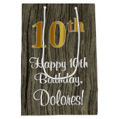 10e verjaardag: Elegant Faux Gold Kijk #, Faux Woo Medium Cadeauzakje (Achterkant)