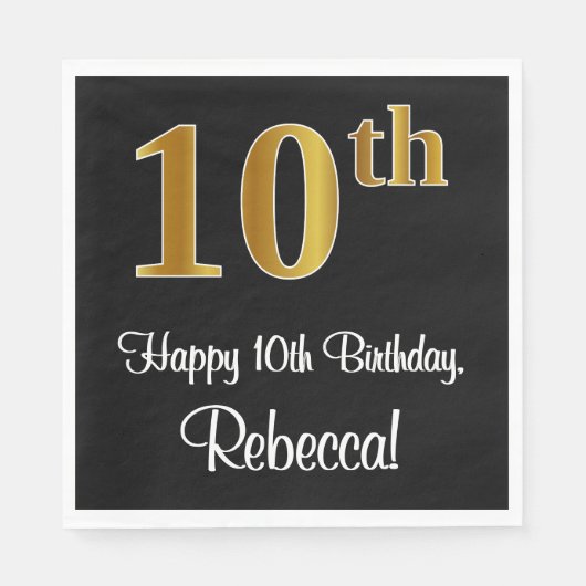 10e verjaardag ~ Elegant Luxe Faux Gold Look # Servet (Voorkant)
