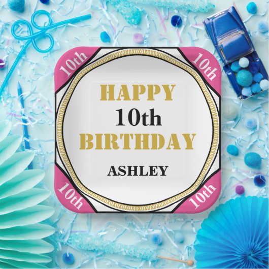 10e verjaardag Elegant Pink Gold Papieren Bordje (Feest)