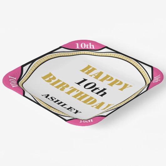 10e verjaardag Elegant Pink Gold Papieren Bordje (Gebogen)