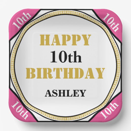 10e verjaardag Elegant Pink Gold Papieren Bordje (Voorkant)