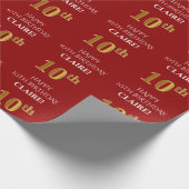 10e verjaardag: Elegant, Rood, Faux Gold look Cadeaupapier (Hoek)