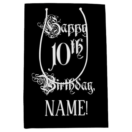 10e verjaardag: Fancy, elegant script + aangepaste Medium Cadeauzakje (Voorkant)