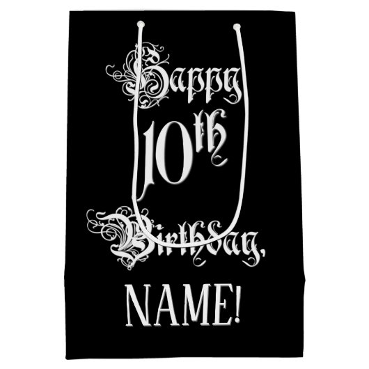 10e verjaardag: Fancy, elegant script + aangepaste Medium Cadeauzakje (Achterkant)