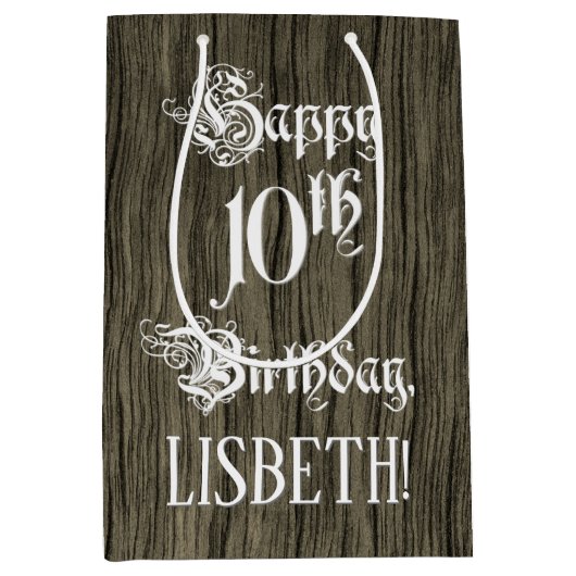 10e verjaardag: Fancy, Faux Wood Kijk + Aangepaste Medium Cadeauzakje (Voorkant)