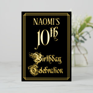 10e verjaardag — Fancy script en aangepaste naam Folie Uitnodiging