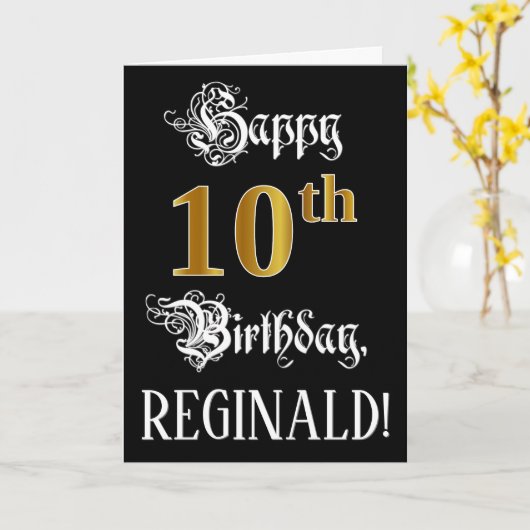 10e verjaardag — Fancy script; Faux Gold Kijk; naa Kaart (Gele Bloem)