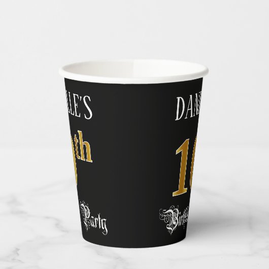 10e verjaardag — Fancy script, Faux Gold look Papieren Bekers (Links)