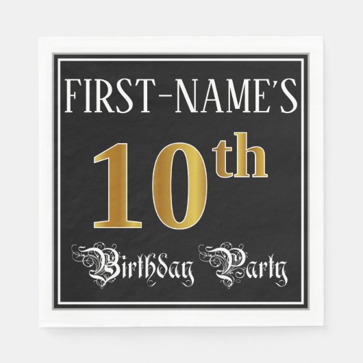 10e verjaardag — Fancy script, Faux Gold look Servet (Voorkant)