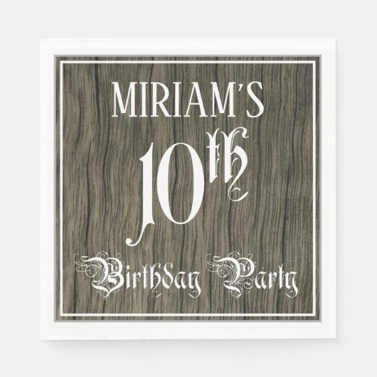 10e verjaardag — Fancy script, kijk op hout Servet (Voorkant)
