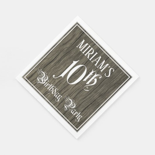 10e verjaardag — Fancy script, kijk op hout Servet (Hoek)