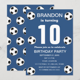 10e Verjaardag Feest Voetbal Blauwe Jongens Sport Kaart