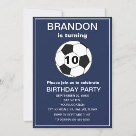 10e Verjaardag Feest Voetbal Marine Blue Boys Spor Kaart