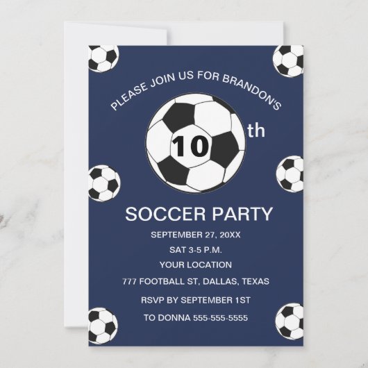 10e Verjaardag Feest Voetbal Marine Blue Boys Spor Kaart (Voorkant)