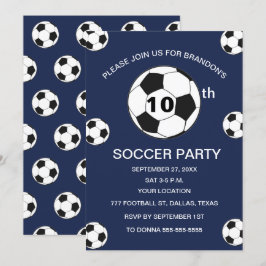 10e Verjaardag Feest Voetbal Marine Blue Boys Spor Kaart