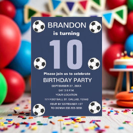 10e Verjaardag Feest Voetbal Marine Blue Boys Spor Kaart