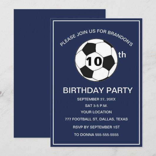 10e Verjaardag Feest Voetbal Marine Blue Boys Spor Kaart (Voorkant / Achterkant)