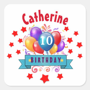 10e verjaardag feestelijke kleurrijke ballonnen V1 Vierkante Sticker