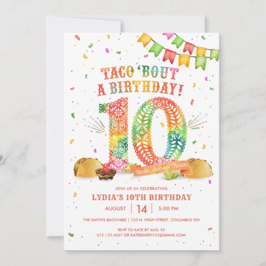 10e verjaardag Fiesta uitnodiging (Voorkant)